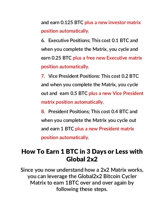 How To Earn 1 Btc In 3days Or Less With Global2x2 - 